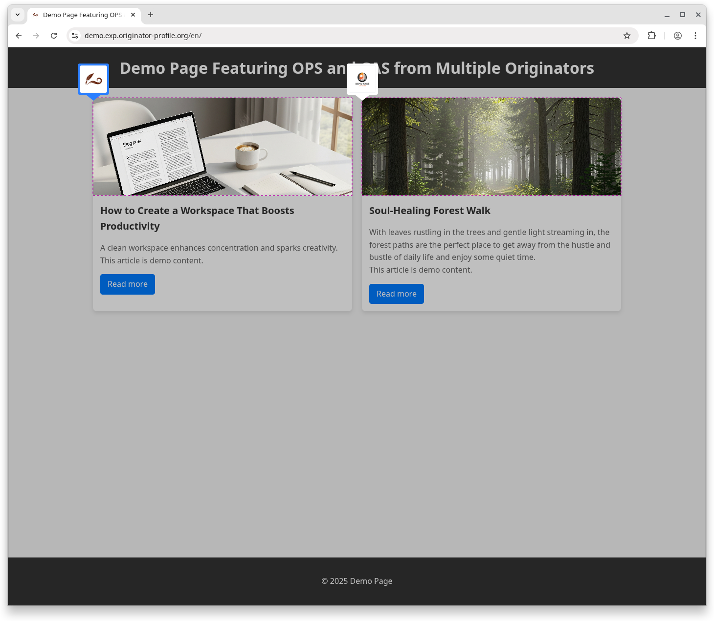 Markers displayed on the page