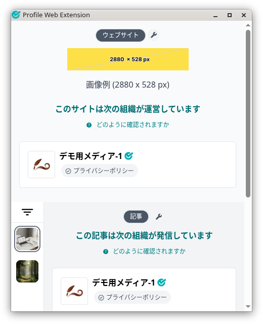 Website Profile の画像表示例