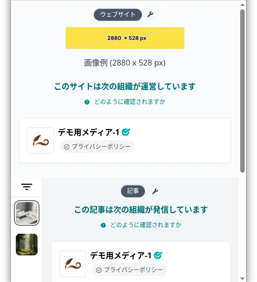 Website Profile の画像表示例